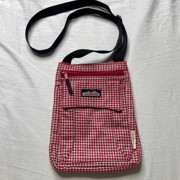 Kavu Red Houndstooth Print Crossbody Bag Casual Everyday Lightweight - Picture 1 of 7